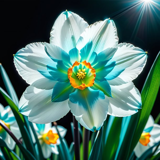 "photography of a cyan narcissus, white"