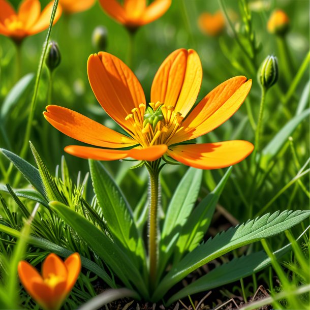 "illustration d'un pied-de-biche orange, prairie"