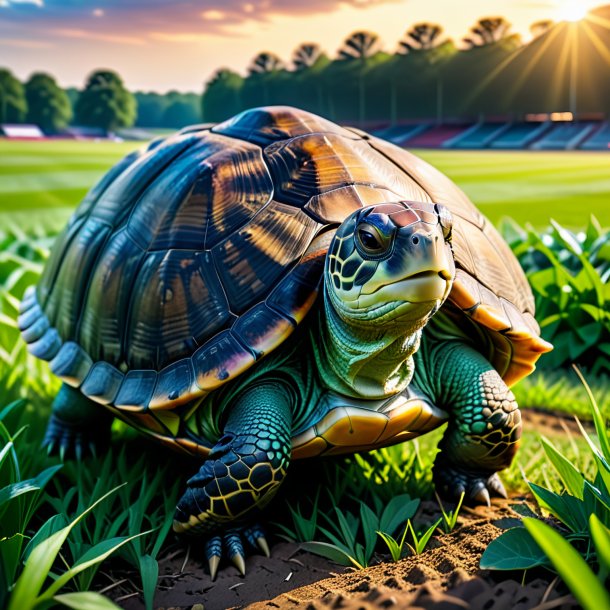 Foto de una tortuga en un abrigo en el campo