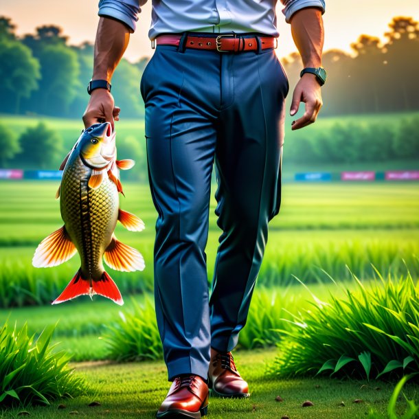 Pic of a carp in a trousers on the field