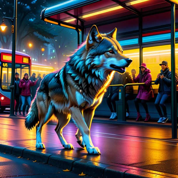 Pic d'une danse d'un loup sur l'arrêt de bus