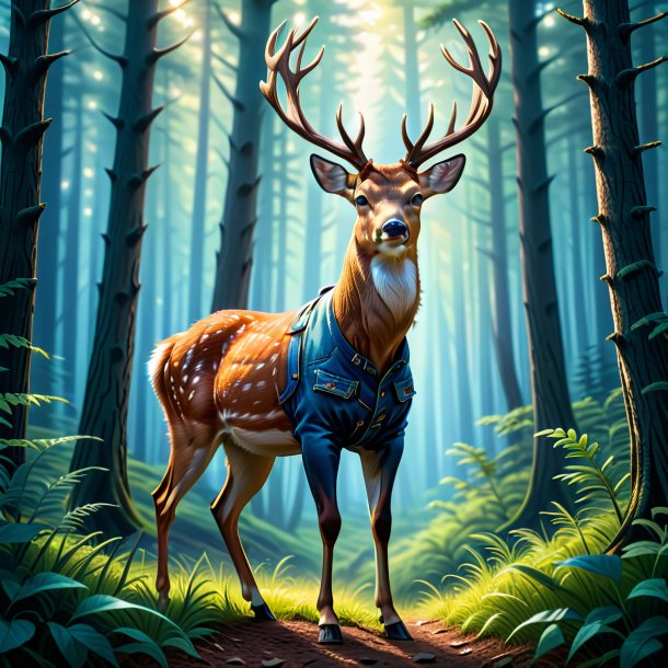 Illustration of a deer in a jeans in the forest