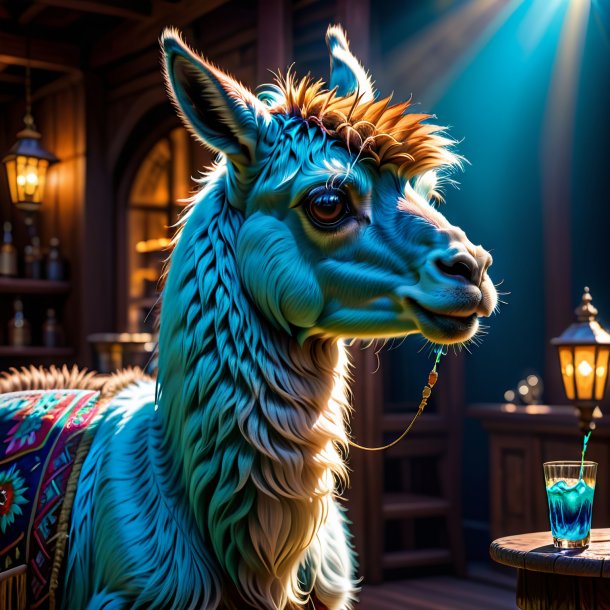 Pic of a blue drinking llama