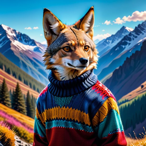 Pic of a jackal in a sweater in the mountains