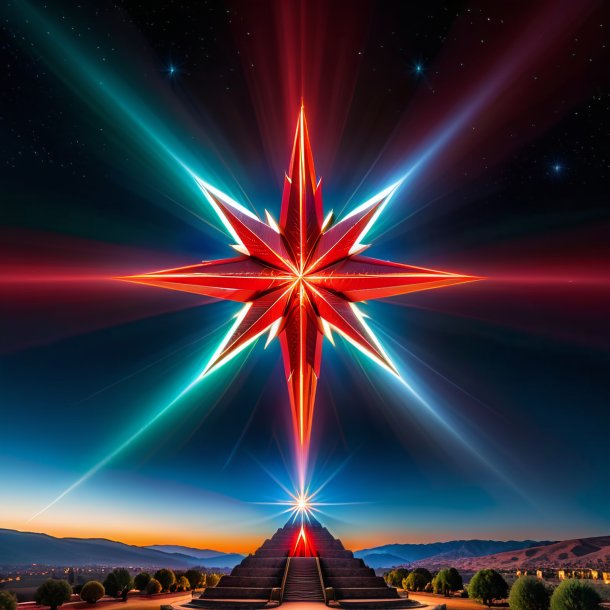 "photography of a red star of bethlehem, pyramidal"