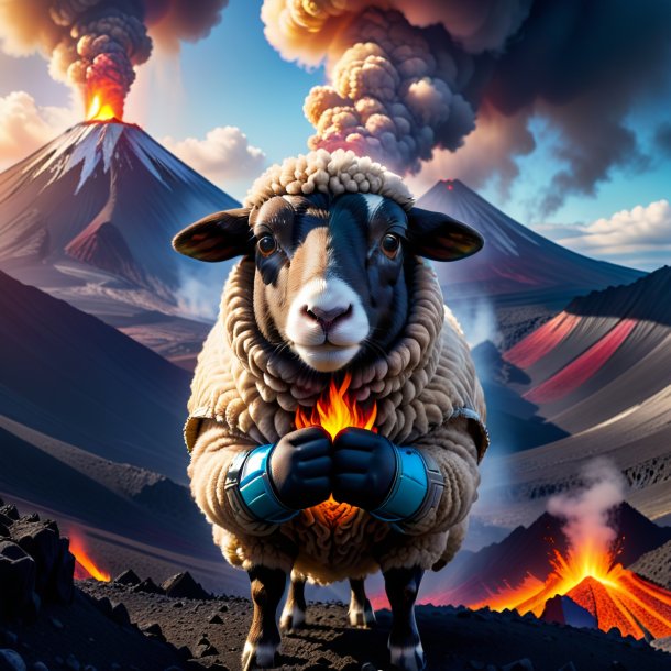 Picture of a sheep in a gloves in the volcano