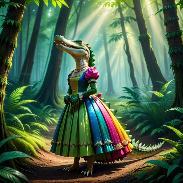 Foto de um crocodilo em um vestido na floresta