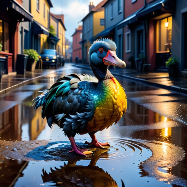 Image of a dodo in a belt in the puddle