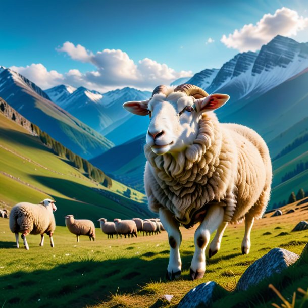 Photo of a playing of a sheep in the mountains