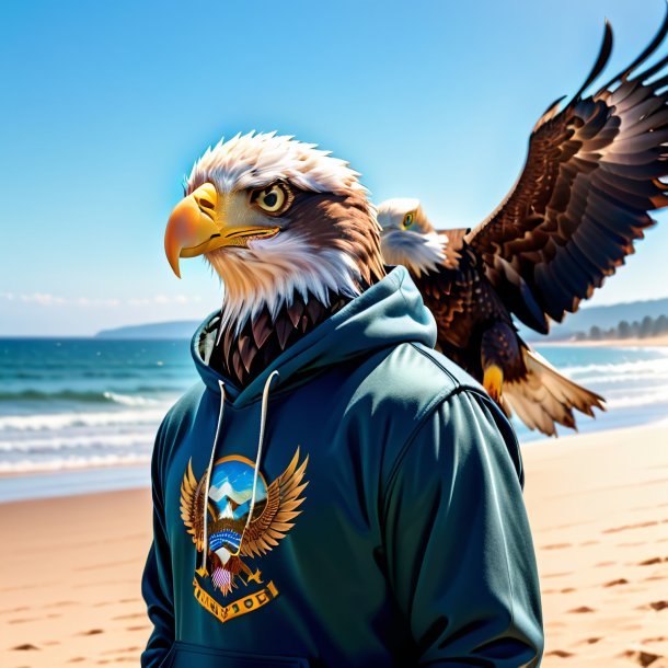 Photo of a eagle in a hoodie on the beach