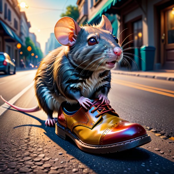 Image of a rat in a shoes on the road