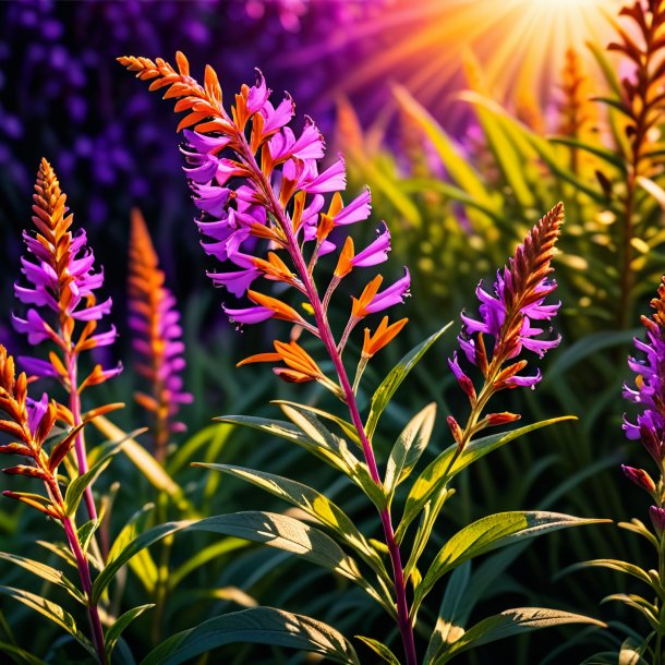 "photography of a orange willowherb, purple"