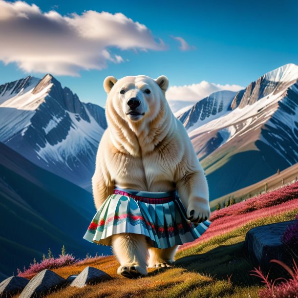 Photo of a polar bear in a skirt in the mountains