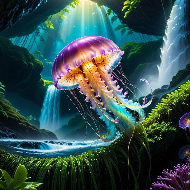 Image of a jellyfish in a belt in the waterfall