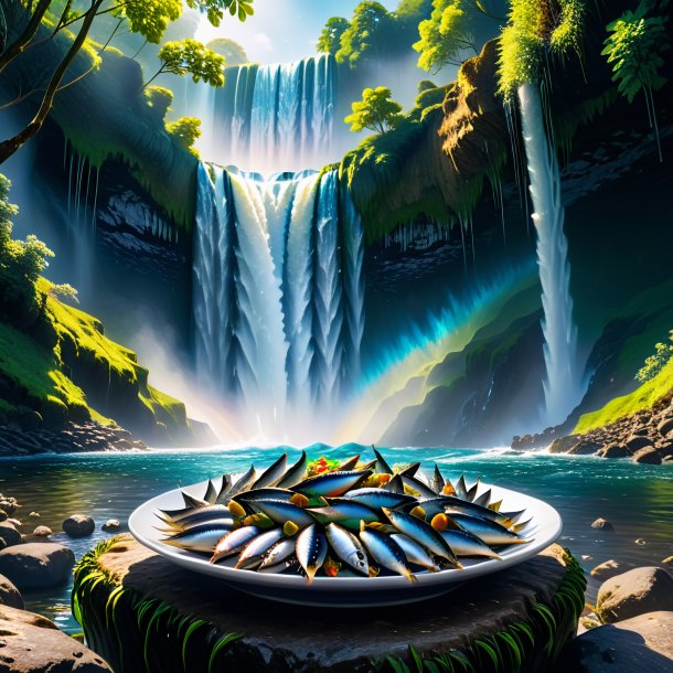 Picture of a eating of a sardines in the waterfall