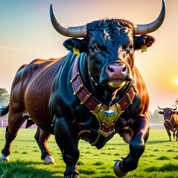 Foto de um touro em um cinto no campo