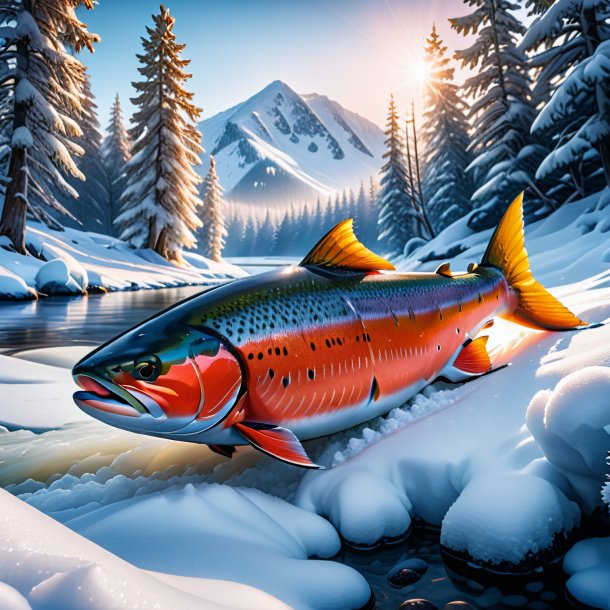 Image of a resting of a salmon in the snow