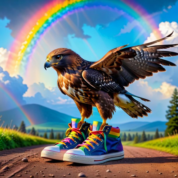 Pic of a hawk in a shoes on the rainbow