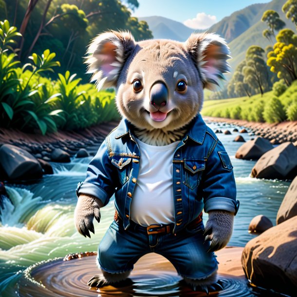 Pic d'un koala dans un jean dans la rivière