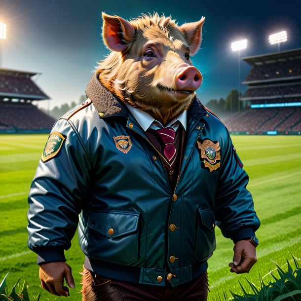 Drawing of a boar in a jacket on the field