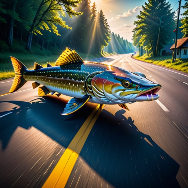 Pic of a playing of a pike on the road