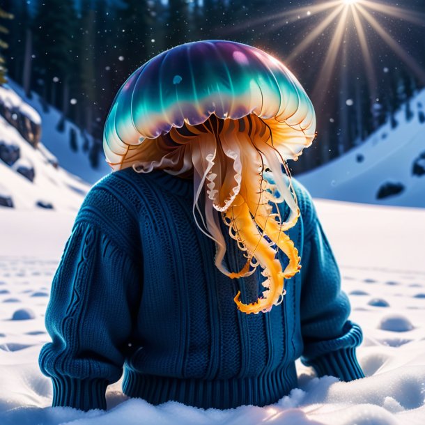 Picture of a jellyfish in a sweater in the snow