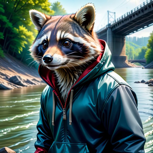 Illustration of a raccoon in a hoodie in the river