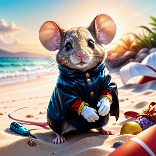 Illustration d'une souris dans un gants sur la plage