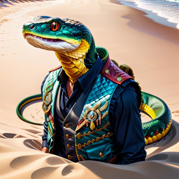 Dessin d'un serpent dans un gilet sur la plage