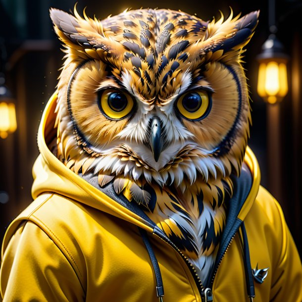 Pic of a owl in a yellow hoodie