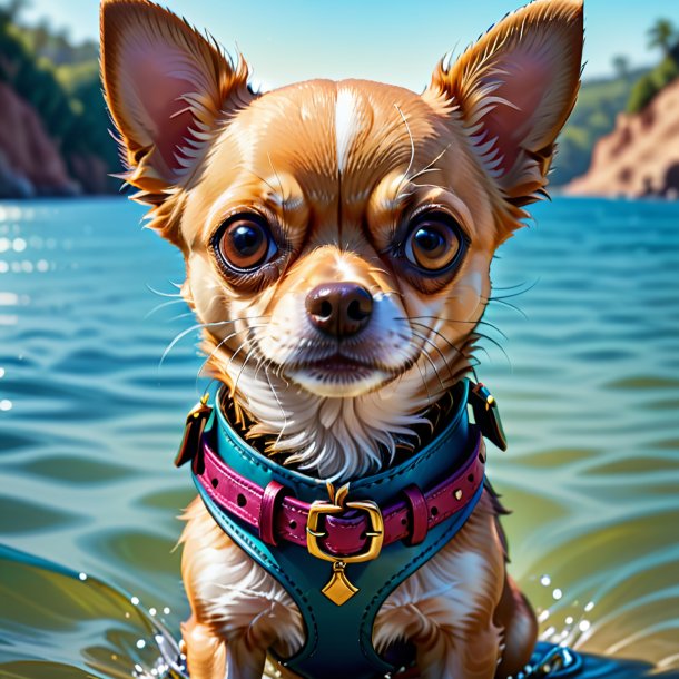 Illustration of a chihuahua in a belt in the water