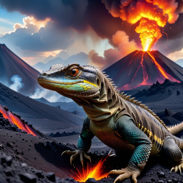 Pic d'un jeu d'un lézard de moniteur dans le volcan