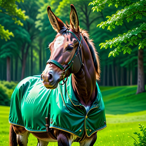 Picture of a mule in a green jacket