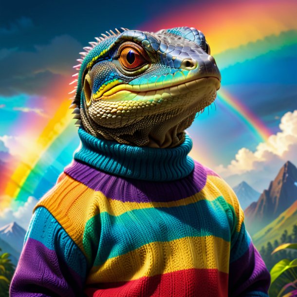 Picture of a monitor lizard in a sweater on the rainbow