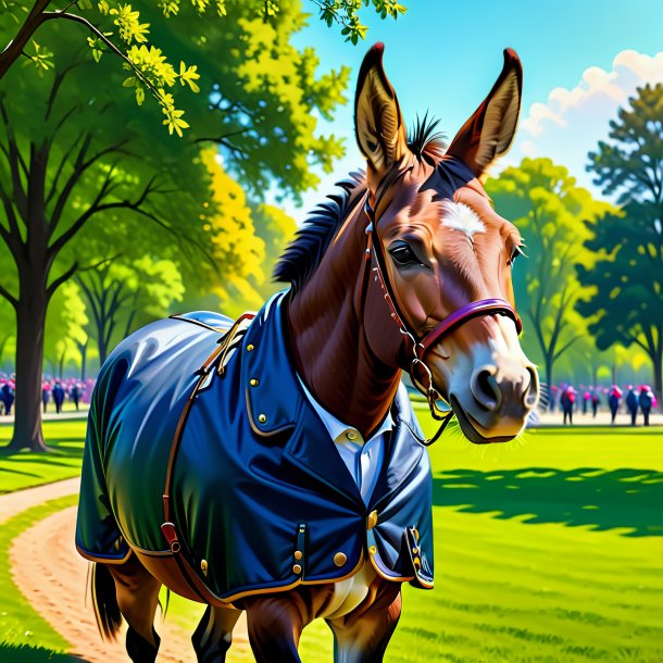 Illustration of a mule in a jacket in the park