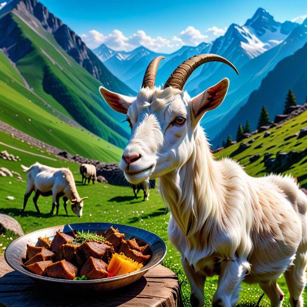 Photo d'un repas de chèvre dans les montagnes