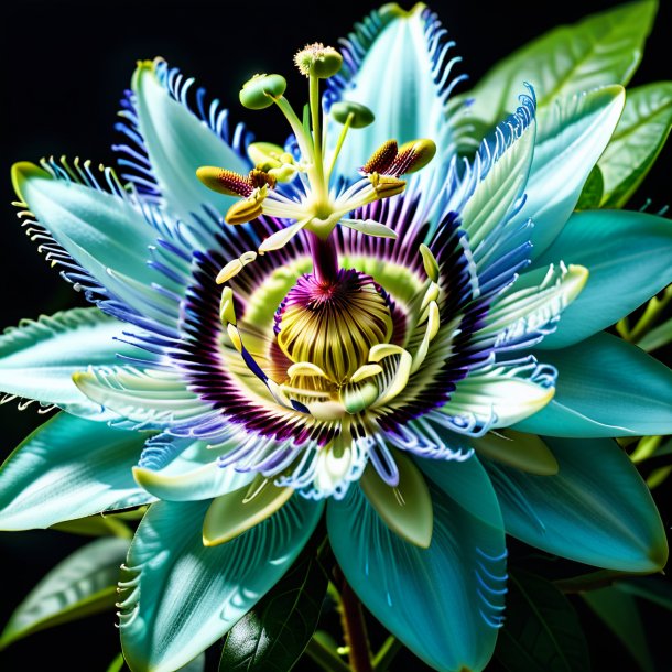 Depicting of a cyan passion flower