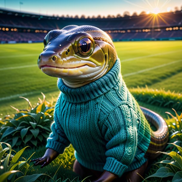 Image of a eel in a sweater on the field