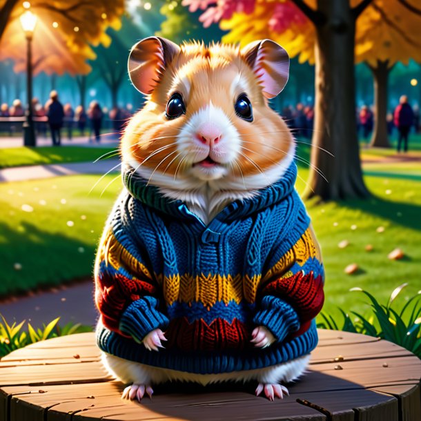 Illustration of a hamster in a sweater in the park