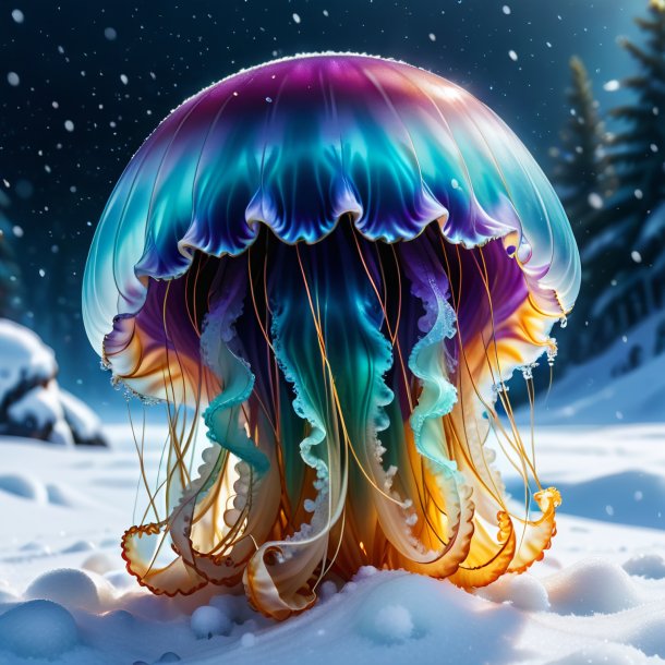 Picture of a crying of a jellyfish in the snow