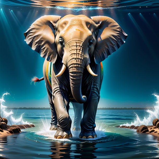 Drawing of a elephant in a trousers in the water