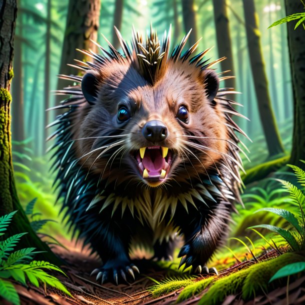 Picture of a threatening of a porcupine in the forest