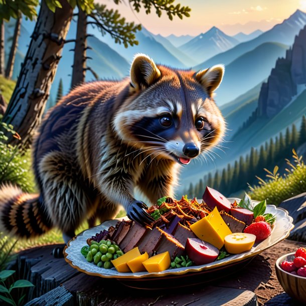 Picture of a eating of a raccoon in the mountains