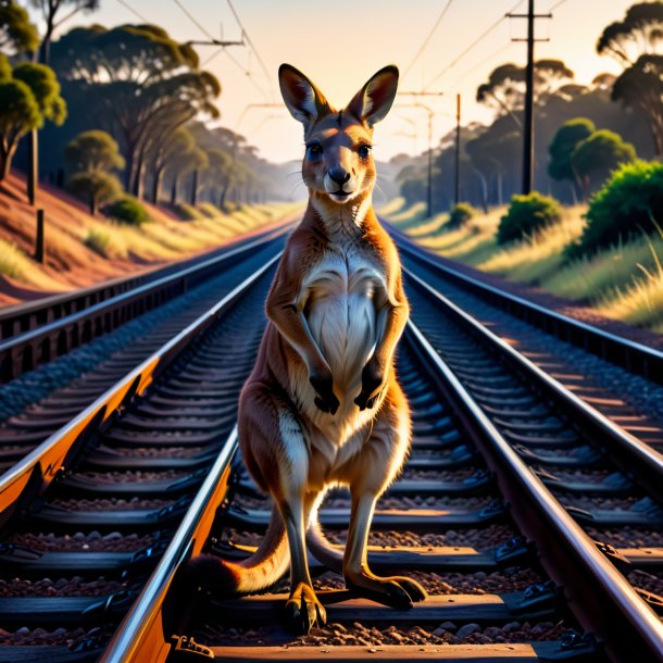 Illustration of a kangaroo in a belt on the railway tracks