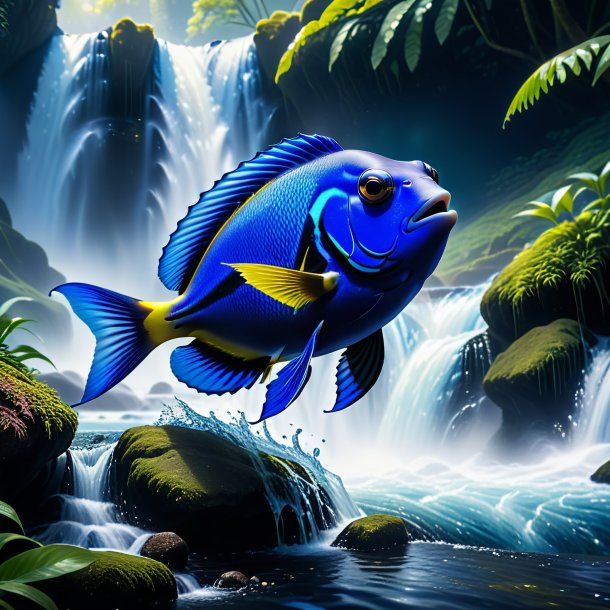 Pic of a blue tang in a jeans in the waterfall