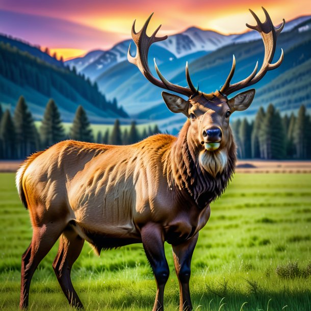 Image d'un wapiti dans une ceinture sur le terrain