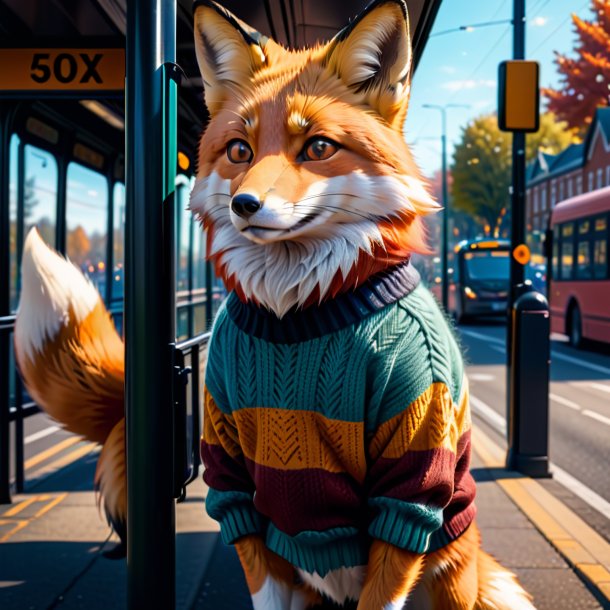 Picture of a fox in a sweater on the bus stop