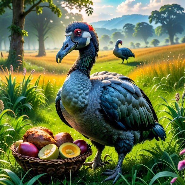 Photo of a eating of a dodo in the meadow