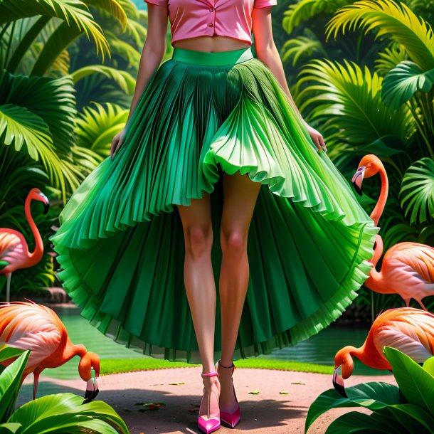 Photo of a flamingo in a green skirt