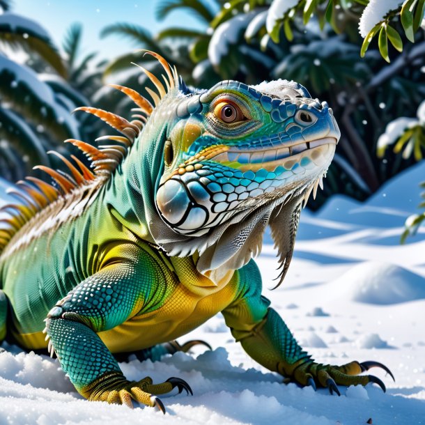 Foto de una comida de una iguana en la nieve